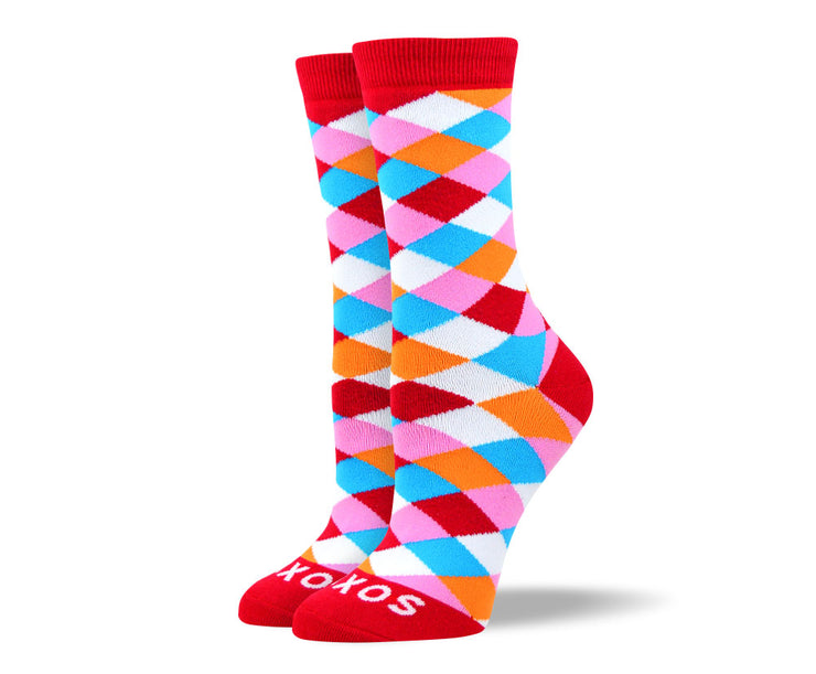 Women's Funky Red Diamond Socks