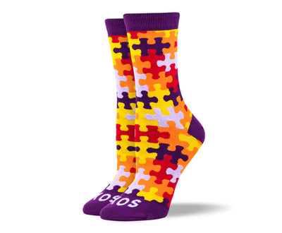 Women's Orange Puzzle Autism Socks