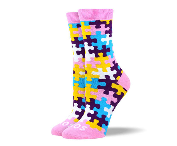 Women's Fashion Pink Puzzle Socks