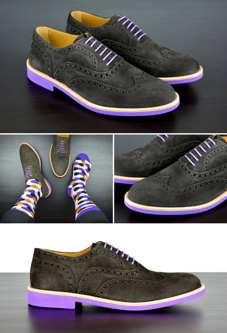 Mens Grey & Purple Suede Wingtip Dress Shoes - Size 10