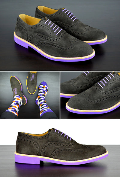 Mens Grey & Purple Suede Wingtip Dress Shoes - Size 8