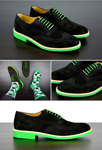 Mens Black & Green Suede Wingtip Dress Shoes - Size 12