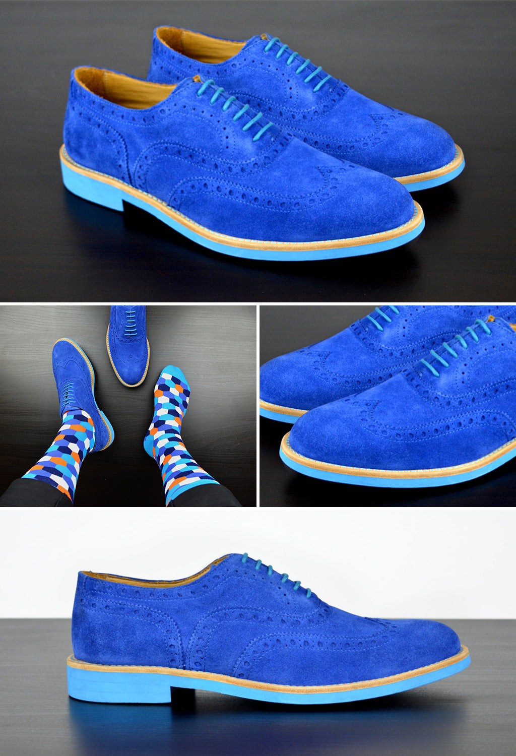 Mens Blue Suede Wingtip Dress Shoes - Size 12 – Soxy.com
