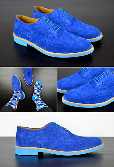 Mens Blue Suede Wingtip Dress Shoes - Size 12