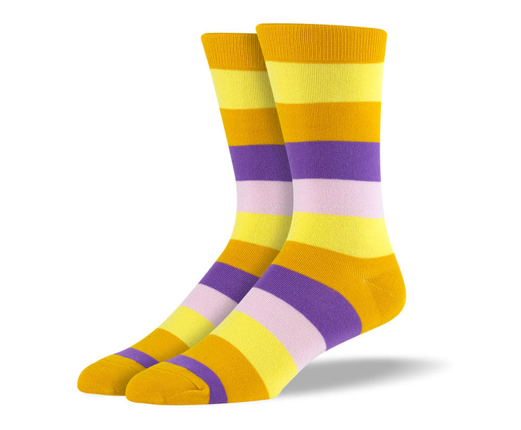 Men's Yellow & Purple Thick Stripes Socks