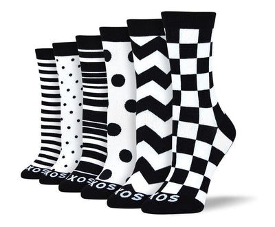 Women's Fancy Black & White Sock Bundle - 6 Pair
