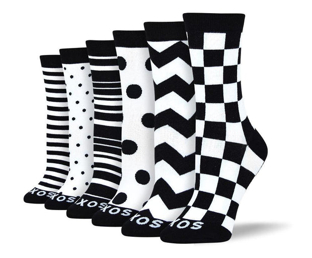 Women's Colorful Black & White Sock Bundle - 6 Pair