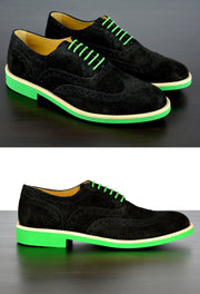 Mens Black & Green Suede Wingtip Dress Shoes