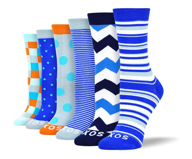 Women's Colorful Blue Sock Bundle - 6 Pair