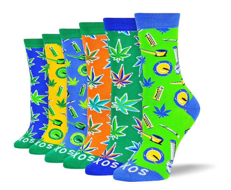Women's Colorful Weed Sock Bundle - 6 Pair