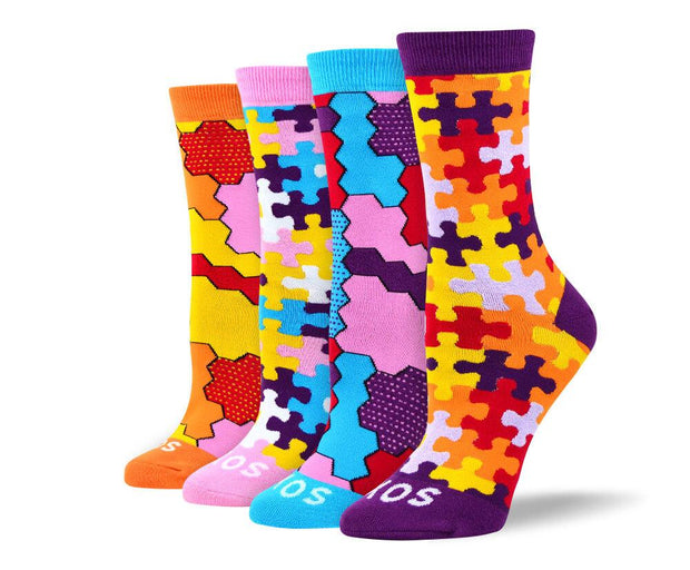 Women's Trendy Puzzle Sock Bundle - 4 Pair