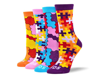 Women's Fashion Puzzle Sock Bundle - 4 Pair