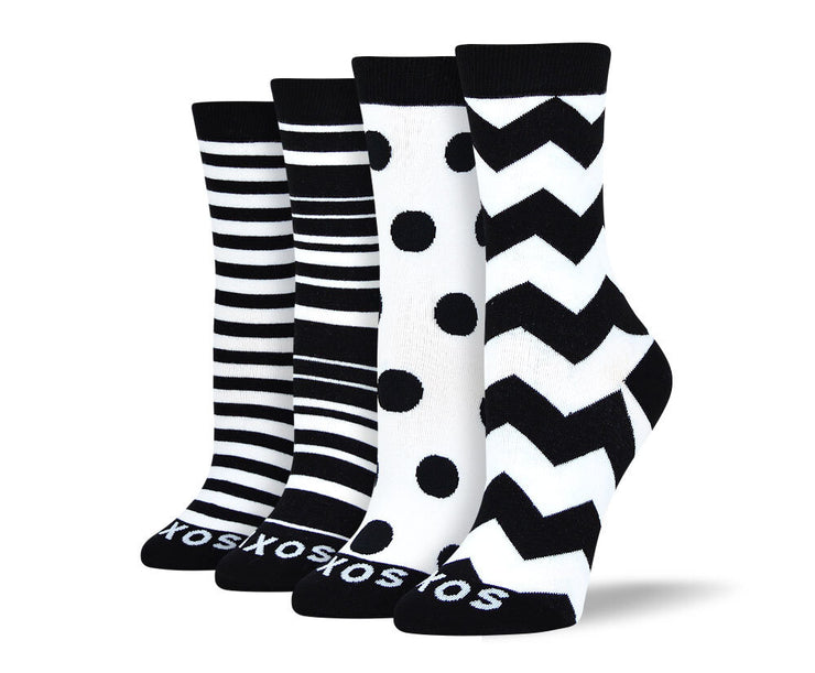 Women's Cool Black & White Sock Bundle - 4 Pair