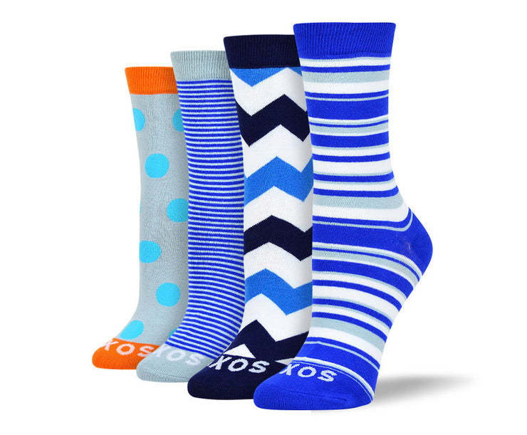 Women's Funky Blue Sock Bundle - 4 Pair