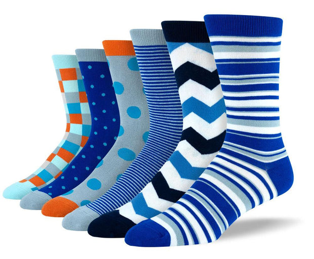 Men's Fancy Blue Sock Bundle - 6 Pair