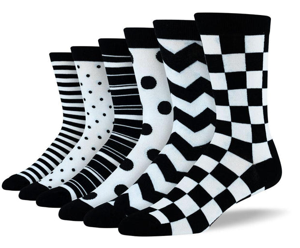 Men's Fancy Black & White Sock Bundle - 6 Pair