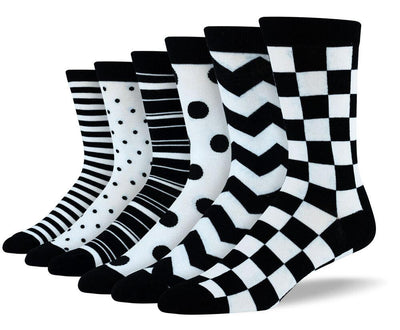 Men's Crazy Black & White Sock Bundle - 6 Pair