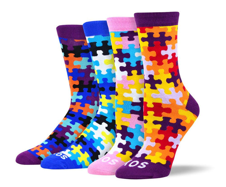 Men's & Women's Colorful Puzzle Sock Bundle - 4 Pair