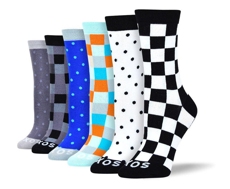 Women's High Quality New Checkered & Polka Dot Bundle - 6 Pair